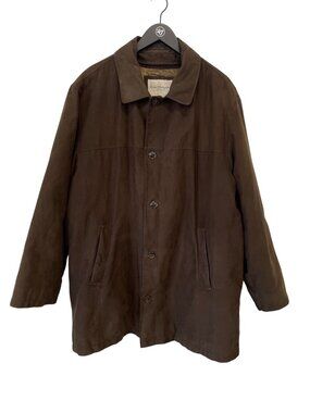 Norm Thompson Coat XL Button Front Long Sleeve Poly Lined Brown Retro Outerwear